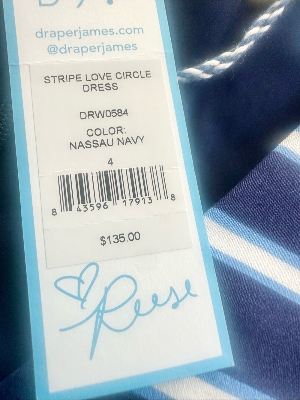NWT Draper James Navy and White Striped V-Neck Mini Dress - Picture 10 of 10
